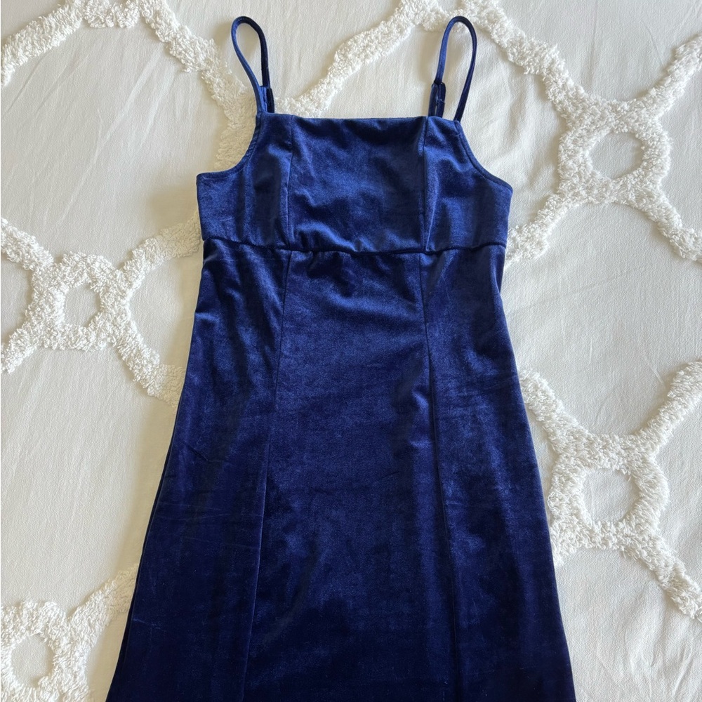 Blue velveteen cocktail dress